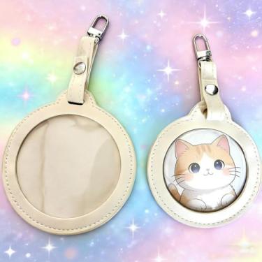 Imagem de Suporte de crachá de botão redondo, porta-crachá de bolsa de couro PU colorido, porta-chaves, estojo de exibição de botão transparente portátil, porta-chaves, capa de pingente de mochila à prova