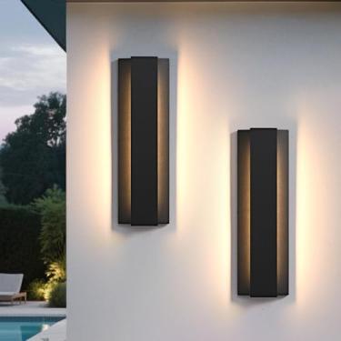 Imagem de JOKAONOTL Arandelas de parede externas modernas de 15,7 polegadas 3000K LED luminárias externas longas pretas para varanda externa para porta de pátio de garagem de casa, pacote com 2