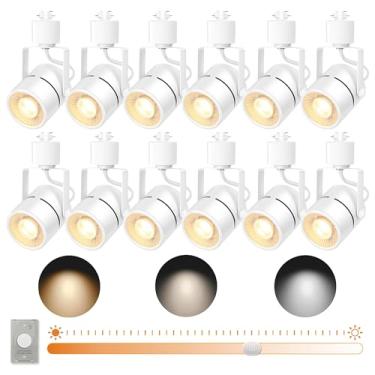 Imagem de 12 peças de cabeças de iluminação brancas de LED reguláveis (sem trilhos de pista) com regulador de intensidade dedicado, lâmpadas GU10 substituíveis, luminárias de teto 3CCT alternáveis para
