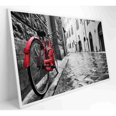 Imagem de Quadro Urbano Bicicleta Vermelha Em Rua De Pedra Medidas 90x60 Cm Impressão Adesivo Fotográfico