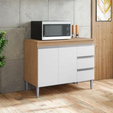 Imagem de Balcão De Cozinha Ambiente Andréia Com Tampo 100 Cm Amêndoa Branco - Ajl