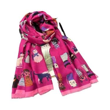 Imagem de Cachecol De Viscose Com Estampa De Gato Fofo, Xales Macios, Pashmina, 