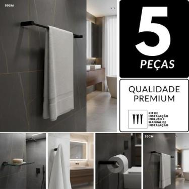 Imagem de Kit Acessórios Para Banheiro Metal Preto Fosco 2080OR Orion - Grego Me