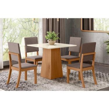 Imagem de Conjunto Mesa Sala Jantar Dora Tampo Madeirado 90cm E 4 Cadeiras Milla Nature Suede Light Marrom Amendoa Henn