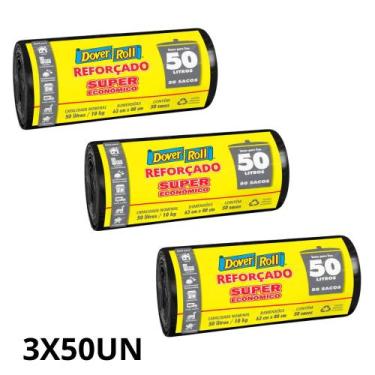 Imagem de Kit 3 rolos saco de lixo reforçado dover roll 50l  alta resistência, p