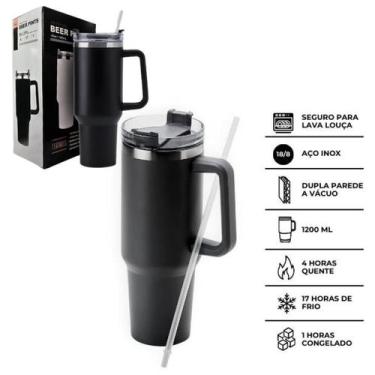 Imagem de Design Durável - Copo Térmico 1200ml Preto com Canudo e Temperatura Se