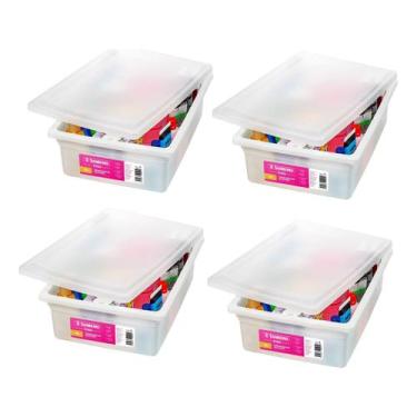 Imagem de 4 Caixa Organizadora 11L Plastico Branco Multiuso Com Tampa Sanremo