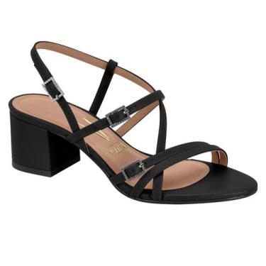 Imagem de Sandália Feminina Vizzano Salto Bloco Tiras Fivelas Original -, Preto 