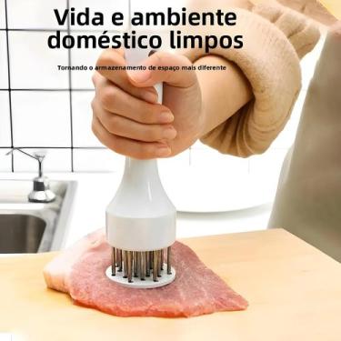 Imagem de Amaciador De Carne Manual Branco Com Agulhas Para Carne De Porco E Asa