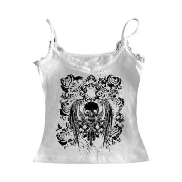 Imagem de Camiseta Feminina Retro Gótica Estampada Com Ombros Descidos, Moda De 