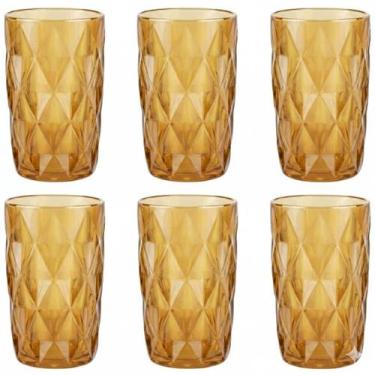 Imagem de Jogo De 6 Copos Âmbar Borda Dourada 400ml Diamond Em Casa Tem