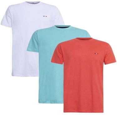 Imagem de Kit Camiseta Industrie Básica Bordada França Clássico  Algodão Premium Masculina 3 peças Cores-Masculino