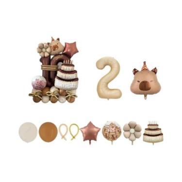 Imagem de Balão De Folha De Alumínio De Aniversário Com Tema De Capivara, 44 Peç