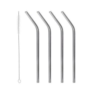 Imagem de 4 Canudos de Aço Inox Reutilizáveis com Escova para Limpeza - Lyor