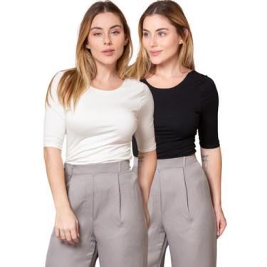 Imagem de Kit 2 Blusas Feminina Manga 3/4 com Abertura nas Costas - Maranne, Kit