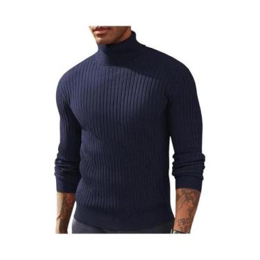 Imagem de Suéter Masculino Slim Fit De Manga Longa Com Gola Alta, Tricotado Em L