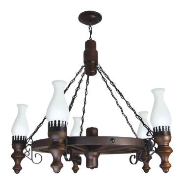 Imagem de Lustre Muller Roda Carroça 5 Lâmpadas Envelhecido 905e