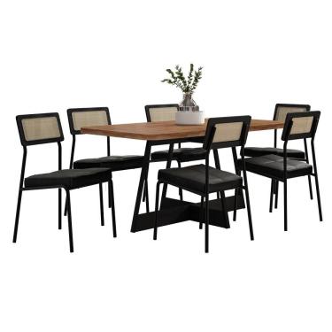 Imagem de Conjunto Sala de Jantar Filadélfia 6 Cadeiras Carraro Grafite/Preto/Nogal