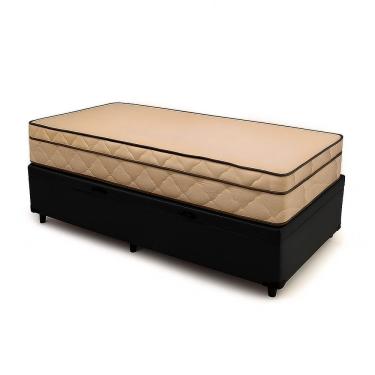 Imagem de Cama Box Baú Solteiro 88 Tecido Sintético Preto Com Colchão Polônia Bello Box - D28 66x88x188