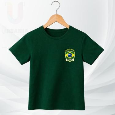 Imagem de Camiseta Infantil Brasil Torcedor Copa Escudo Seleção Manga Curta Algodão Conforto-Unissex