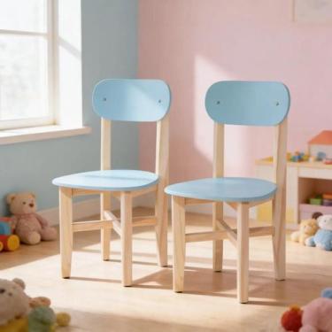 Imagem de Kit 2 Cadeiras Infantil Colorê Pés em Madeira Pinos e Assento MDF Cor: