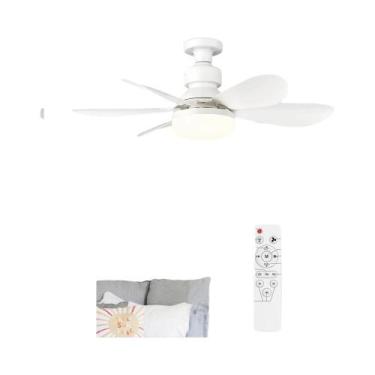 Imagem de Ventilador De Teto Com Luz E Lâminas Brancas, Controle Remoto, 3 Veloc
