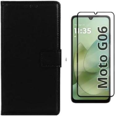 Imagem de Kit Capa Carteira Flip + Película 3D de Vidro Para Motorola Moto G06 -
