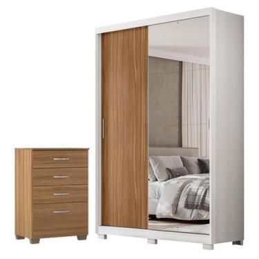 Imagem de Guarda Roupa Casal Riva Branco Amêndola Touch Flex com Espelho e Pés e