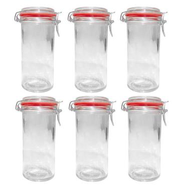 Imagem de Kit 6 Potes Hermético Vidro Trava Metal 1500ml Class Home