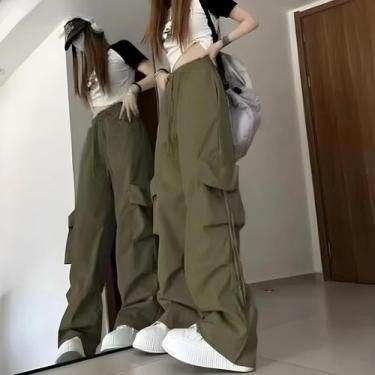 Imagem de Calças Femininas Oversized Retro Vintage Estilo High Street Com Cordão