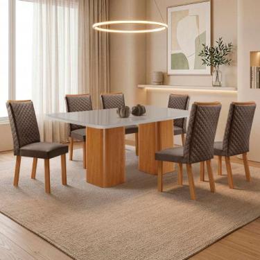 Imagem de Mesa de Jantar Eloise 180cm Tampo MDF Vidro Canto Copo com 6 Cadeiras 