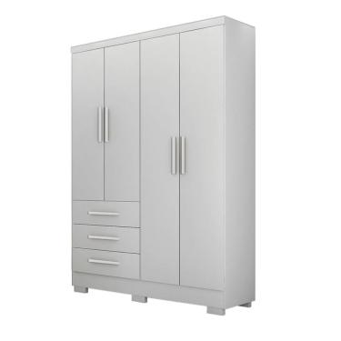 Imagem de Guarda Roupa Solteiro Com Pés 4 Portas 3 Gavetas - Encant-branco - Móveis Novo Horizonte