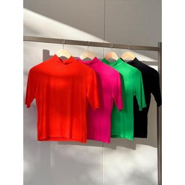 Imagem de Kit blusa luiza minimal - no-brand, M, Preto + Laranja + Pink + Verde