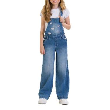 Imagem de Macacão Jardineira Infantil Feminino Dipopini Jeans Azul, 06, Azul