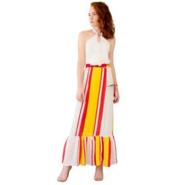 Imagem de Saia Longa Listras Off-White, Amarelo e Vermelho - Tamanho M - Honey's