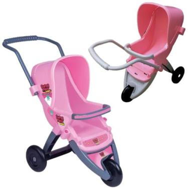 Imagem de Carrinho De Boneca 3 Rodas Alça Reversível Infantil Rosa Vermelho Para