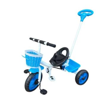 Imagem de Triciclo Motoca Infantil Pedal Com Empurrador Azul - ELITE