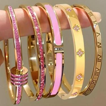 Imagem de Conjunto De Pulseiras Empilháveis De Aço Inoxidável Com Zircônia Brilh
