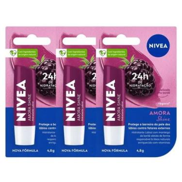 Imagem de Kit 3 Protetor Labial Nivea Amora Shine Hidratante 4,8g