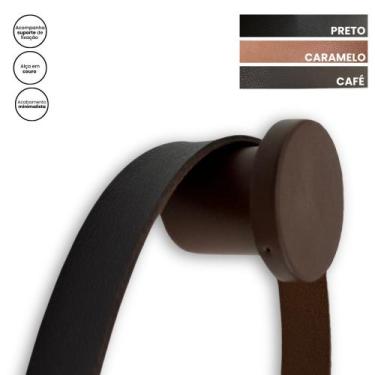 Imagem de Espelho Redondo Adnet Lyo 70cm Moldura e Alça Couro Café com Suporte -