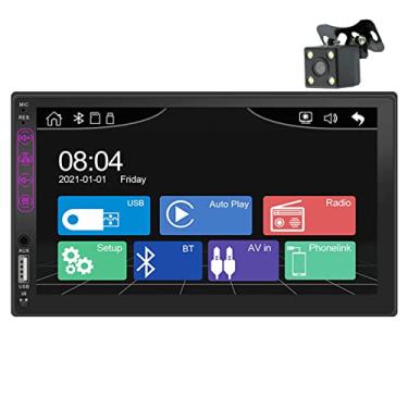 Imagem de Estéreo de carro duplo din compatível com ios carplay e android auto, estéreo de carro de tela sensível ao toque de 7 polegadas com bluetooth eq receptores de áudio de carro espelho link