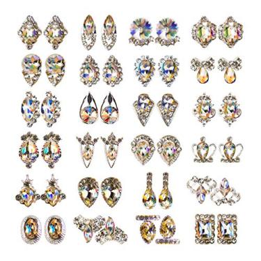 Imagem de 48 peças de strass AB de cristal para unhas, diamantes de vidro, pedras preciosas de metal, para decoração de arte de unhas 3D (24 estilos)