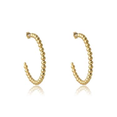 Imagem de Brinco Argola Grande De Bolinha Dourada Folheado Em Ouro 18k