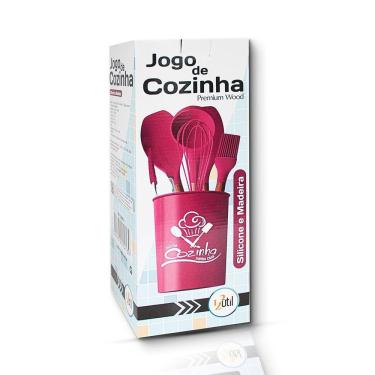 Imagem de Jogo Útensilios Silicone Para Cozinha 7 Peças Rosa