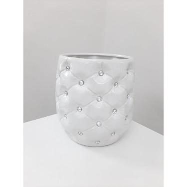 Imagem de Vaso Cachepot em Capitonê Branco com Cristais 17 cm