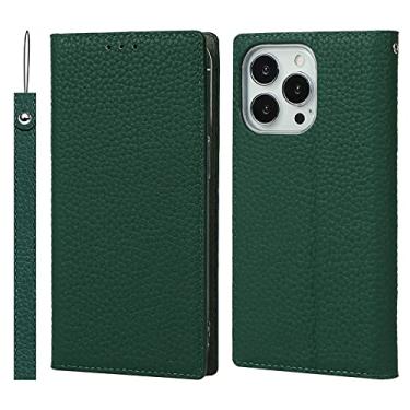 Imagem de Capa flip para iPhone 13 Pro Max, capa carteira de couro legítimo suporte para cartão TPU capa magnética fólio compatível com iPhone 13 Pro Max 17 cm 5G, verde