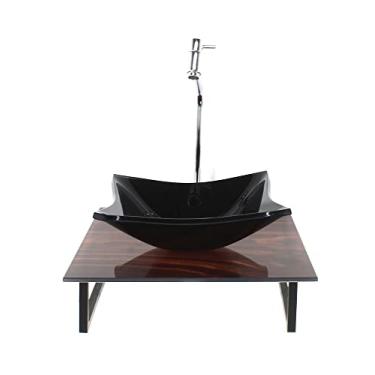 Imagem de KIT CUBA DE VIDRO QUADRADA 10MM COM TAMPO DE VIDRO 40CM X 40CM MADEIRA NOGUEIRA E SUPORTE TORNEIRA VALVULA