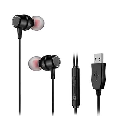 Imagem de Fones de ouvido USB com cabo extra longo de 2 m para computador, fone de ouvido USB intra-auricular com microfone, compatível com laptop, desktop, notebook e Chromebook, isolamento de ruído e leve,