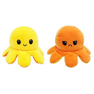 Imagem de Brinquedo Polvo De Pelúcia Reversível Feliz e Bravo 20cm - Laranja E Amarelo