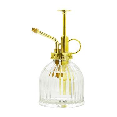 Imagem de Ebristar Frasco de spray de vidro para plantas, borrifador de água vintage, garrafa de irrigação suculenta com bomba superior dourada, pulverizador de vidro decorativo, pequeno regador para plantas de